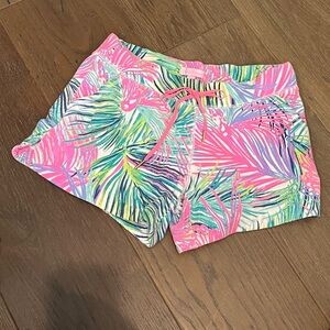 Lilly Pulitzer Bright Colorful Palm Leaves Draw String Knit Pull On Shorts Sz XS